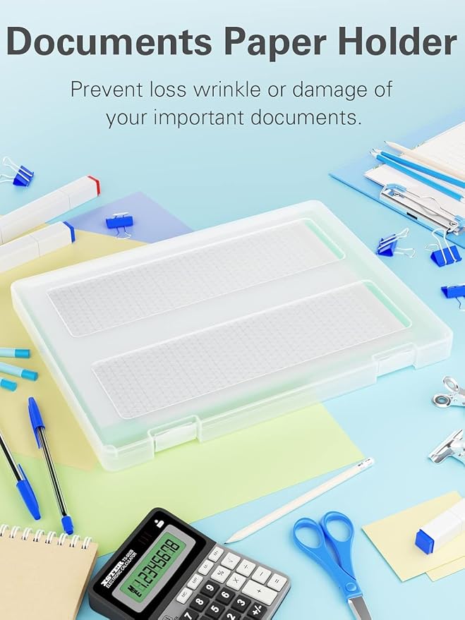 8-Pack A4 Plastic Paper Organizer Box, Scrapbook Storage for 8.5” x 11” Letter Papers, Portable Document Holder, Board Games Art Supplies Sticker Organizers (2 Inner Size)