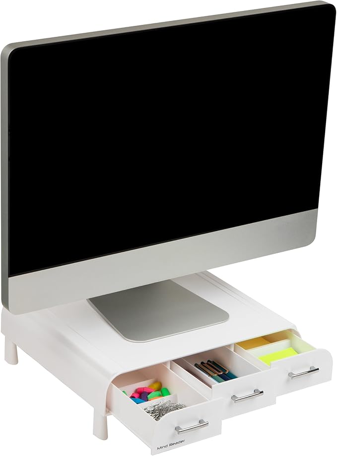 Mind Reader PC, Laptop, IMAC Monitor Stand and Desk Organizer, White