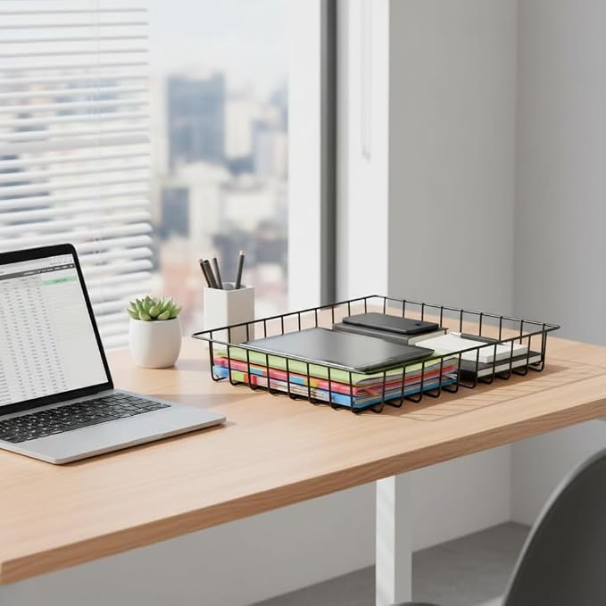 Paper Organizer for Desk Metal Paper Tray Large Capacity Letter Tray File Holder Mail Inbox Storage Organizer Basket for Office Classroom Desktop,12.5" x 9.4" x 1.9",Black