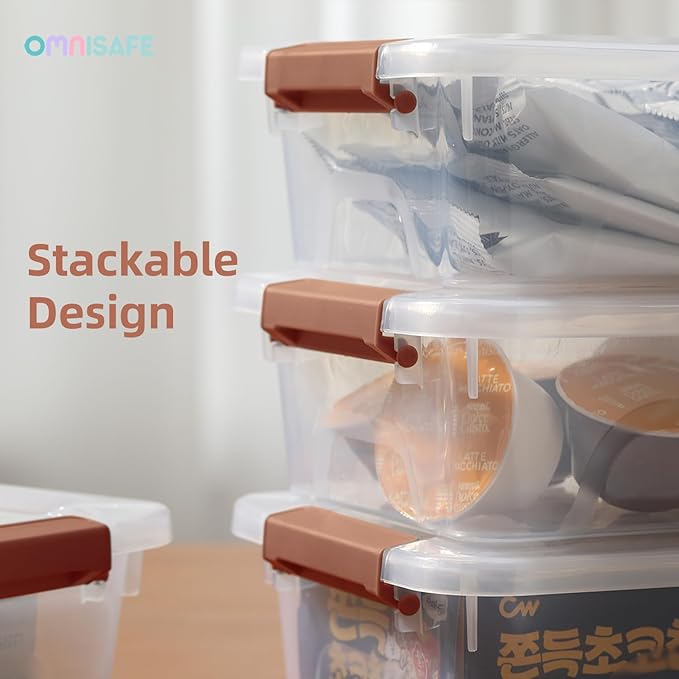 Plastic Storage Bin with Lid, Stackable Design, Clip Box for Crafts, Supplies and Office Items Container (8 Pack 4 Quart Brown)