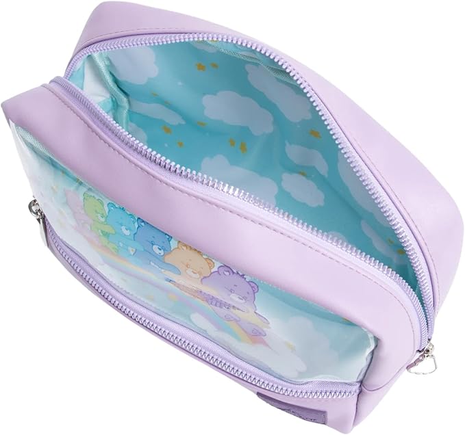 Impressions Vanity Care Bears Rainbow Cosmetic Pouch Makeup Bag With Care Bears Signature Art, Travel Makeup Bag Organizer with Vinyl Transparent Window, Two Zippered Top And Bottom Compartments