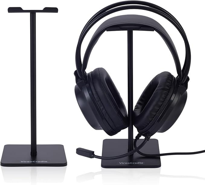 Headphone Stand for Desk - U Shaped Universal Headset Holder with Flexible Headrest, Sturdy Gaming Headphone Holder for Desk, Anti-Slip Base Headset Stand, Compatible with most Headphones (Black)
