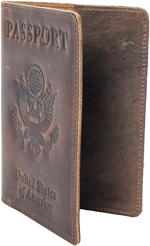 RFID Blocking Passport Holder Travel Wallet - Genuine Crazy Horse Leather for Men(Coffee)