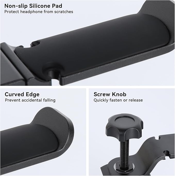 aceyoon Under Desk Headphone Hanger, 360 Degree Swivel Dual Stand, Aluminum Alloy Headset Stand for Desk,Headphone Hook for Gaming Headset,Bag, Black