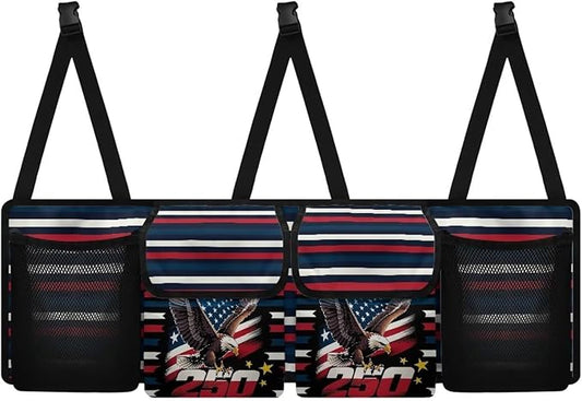 Eagle Flag Hanging Car Organizer Backseat Hanging Storage Bag with 4 Pockets & 3 Adjustable Straps Large Capacity Cars Trunk Organizer Suitable for Most Cars,SUV,Sedan