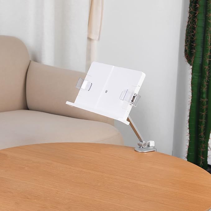 PATIKIL Book Stand for Reading, Metal Reading Rest Book Holder with Page Clips, Height Angle Adjustable, 360° Rotating Arm Suitable for Sheet Music, Laptop