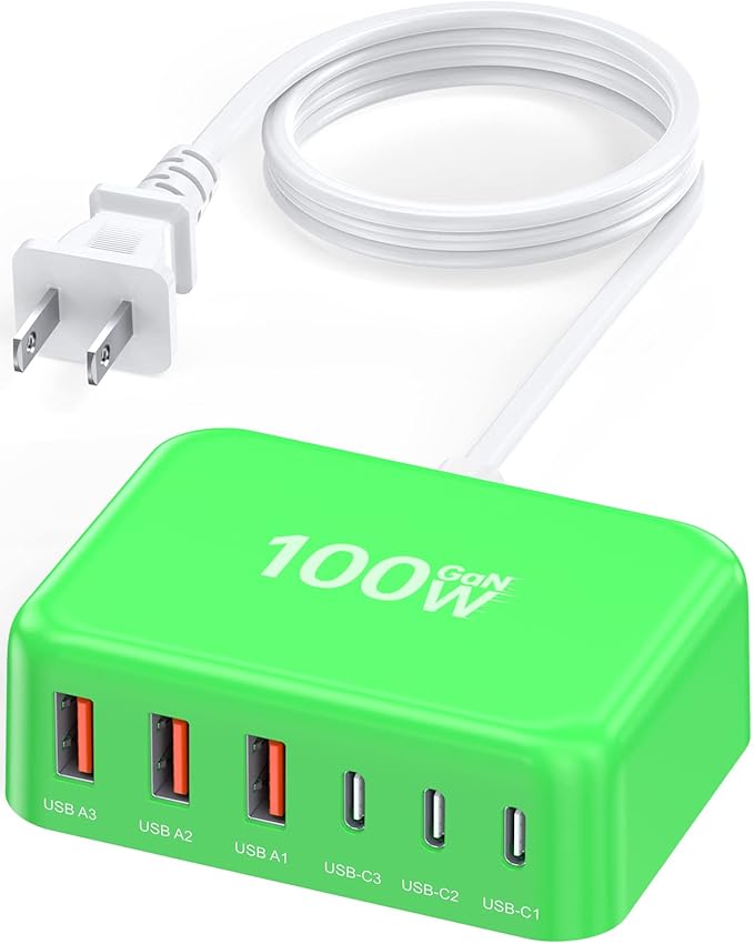 6 in 1 USB Charger, 50% Smaller Charging Station for Multiple Devices, 100W Fast Charging Blocks with Type C Ports, USB Charging Hub Organizer Multiport Power Strip for iPhone, Ipad, Kindle, Travel