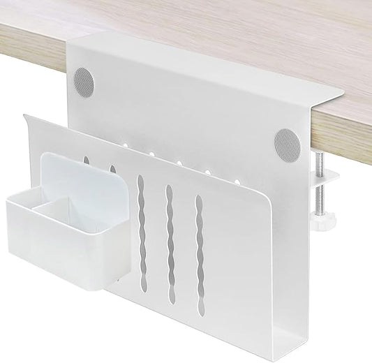 Desk Side Storage, Desk Laptop Holder with Magnetic Pen Holder, No Drill Desk Side Organizer for Office and Home Fits Flat Edge 0.3" to 2.3"