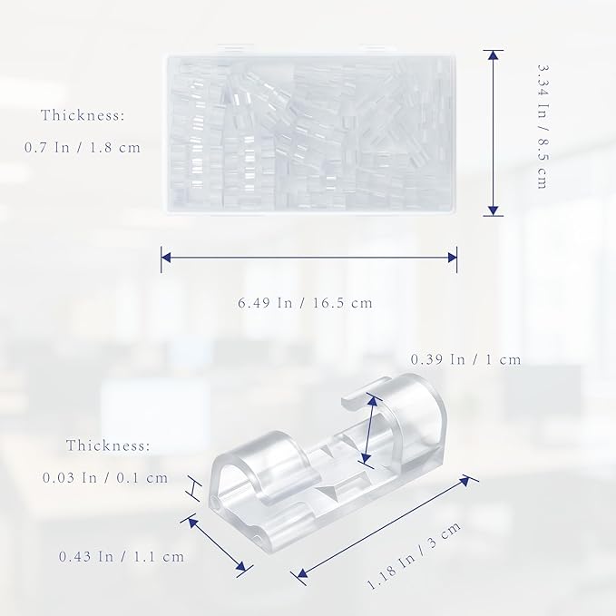 40-Pack Clear Adhesive Cable Clips (M Size) – Strong Transparent Wire Holders for Wall, Desk, Car, and Indoor/Outdoor Light Management