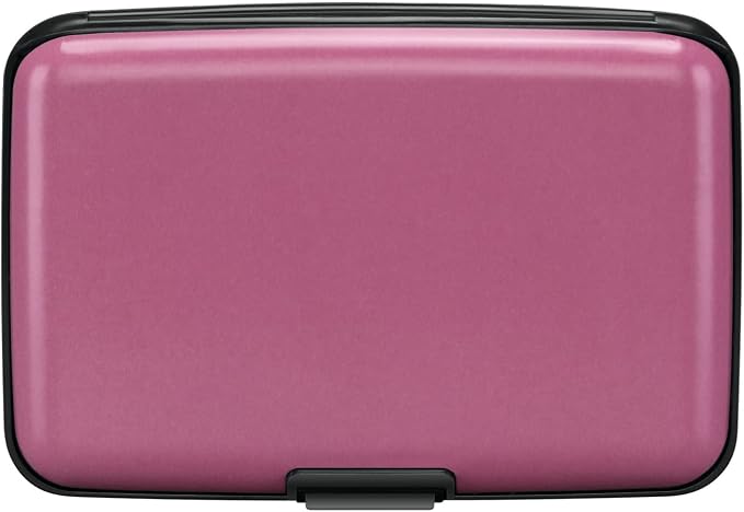ELFISH RFID Blocking Credit Card Protector Aluminum ID Case Hard Shell Business Card Holders Metal Wallet for Men or Women（Matte Pink