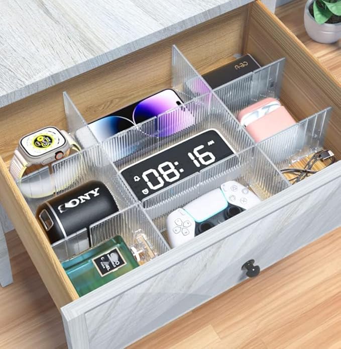 8pcs DIY Plastic Drawer Organizer Adjustable Drawer Dividers for Home Tidy Closet, Socks, Underwear, office school supplies, kitchen utensil tools (Clear Green)