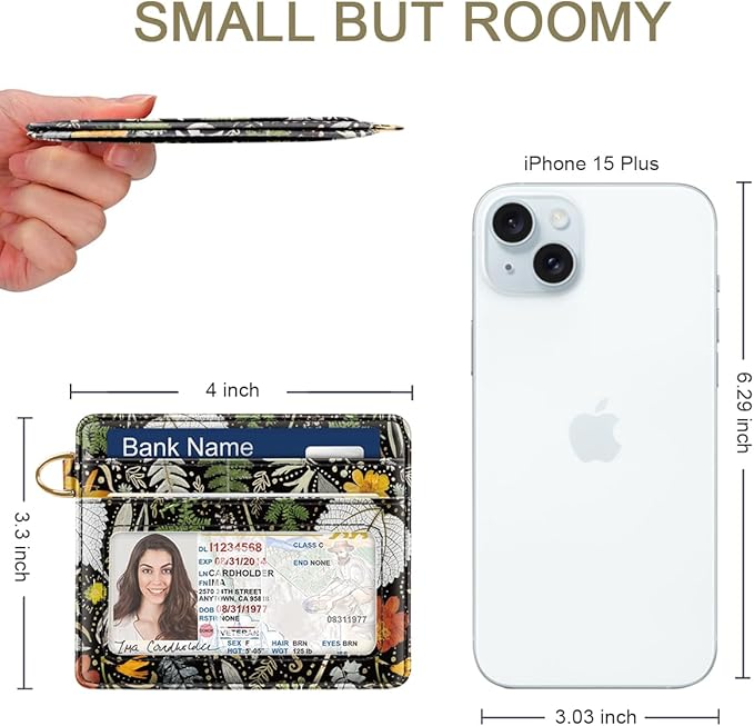 Slim Minimalist Front Pocket RFID Blocking Credit Card Holder Small Wallet Cute Card Cases for Women,Dried Flowers