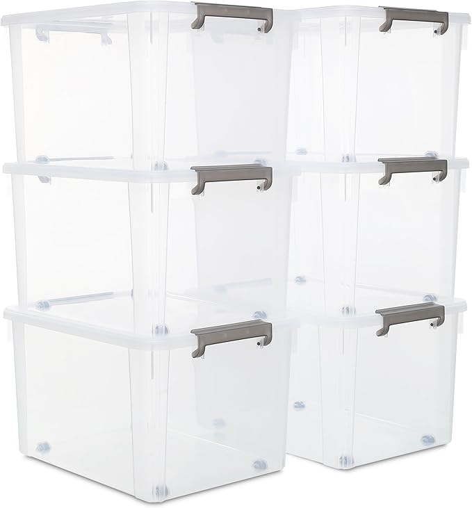 Citylife 6 Packs 58.1 QT Plastic Storage Bins with Lids Large Stackable Storage Containers for Organizing Clear Storage Box for Garage, Closet, Classroom, Kitchen