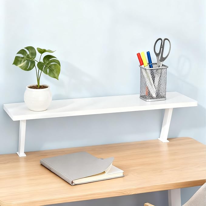 AWSAD Clamp on Desk Shelf, Desktop Extender Storage Organizer Adjustable Floating Desks Shelf for Office, Dorm, Home Desk Organization, White (31.5 x 7.8 in)
