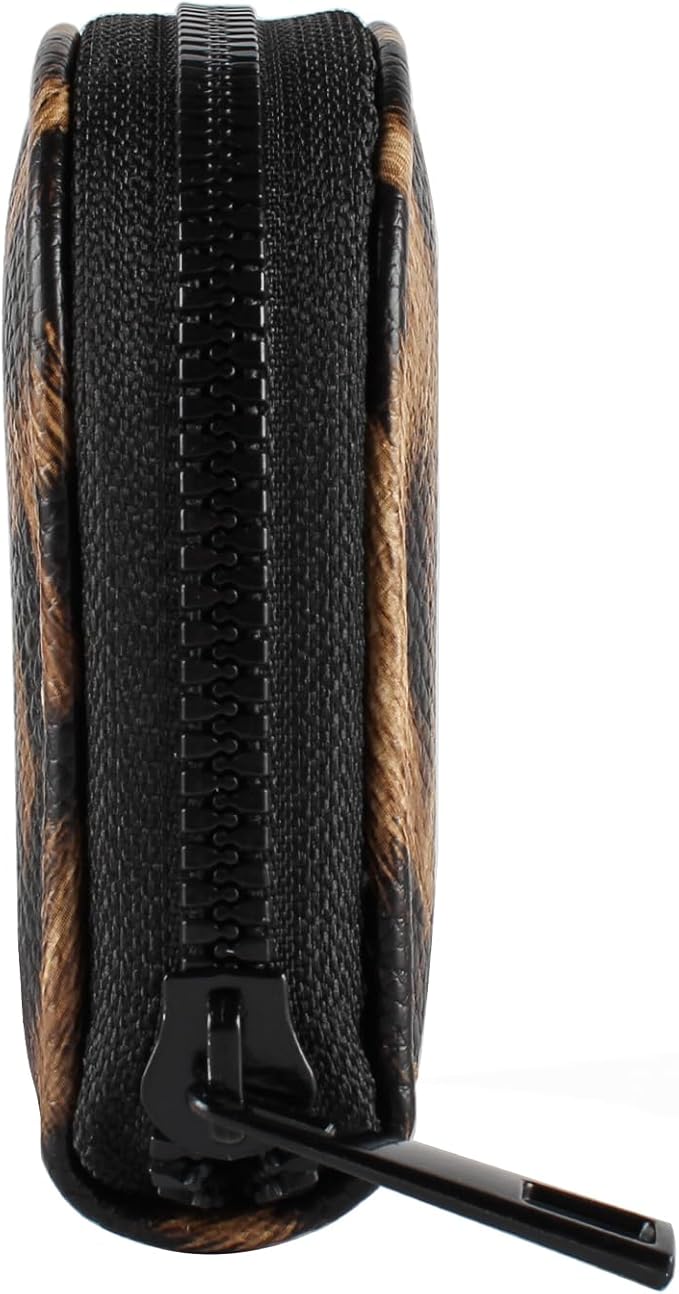 Small Zip Wallet Credit Card Wallet Coin change case Holder for women PU Leather(Sand Leopard)