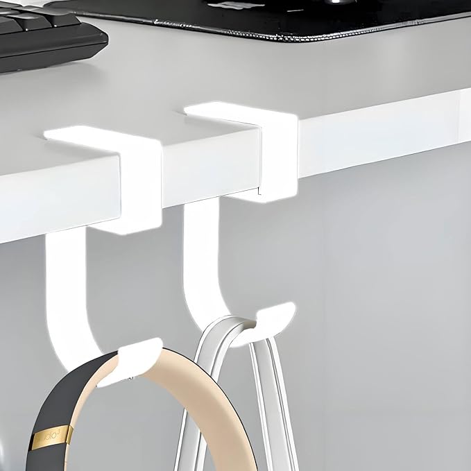 JAKO Headphone Stand, Headset Stand for Desk Aluminum Alloy Headphone Holder Hanger with Fit for Computer Accessories, Study Desk Hook for Xbox/PS4 Gaming Headset, Office, Computer Desk (2 Pcs White)