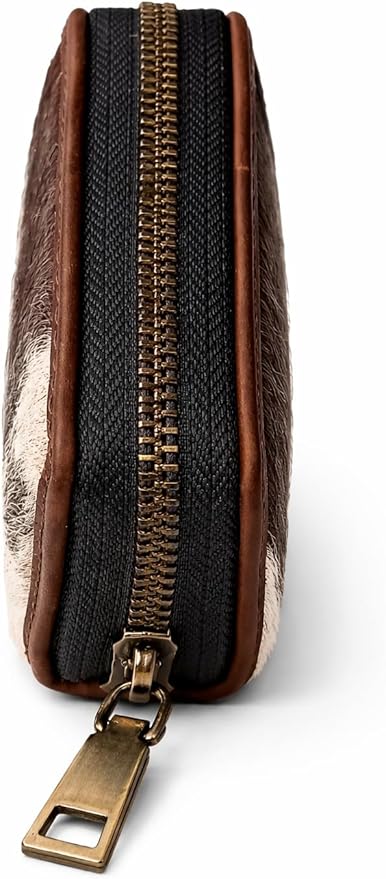 ESS Cowhide Leather Hair-On Wallet Women Small Zip Accordion Card Holder RFID Compact Organizer with Coin Pocket Secure Zipper Stylish Gift Pouch Minimal Everyday Carry