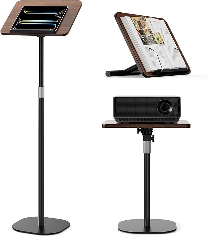 2-in-1 Floor & Desktop Wooden Book & Music Stand, 100% Solid Wood, Adjustable Height 16.5"-51", Hands-Free Reading Stand with Page Clip for Cookbooks, Sheet Music, Bible, Office & Home