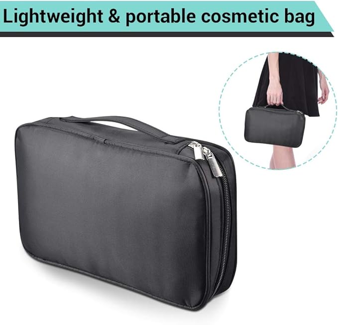 BYOOTIQUE Makeup Brush Bag Organizer Portable Multi Brush Holder Makeup Hand Bag Cosmetic Organizer Detachable Pouch Storage Case for Travel Home, Black