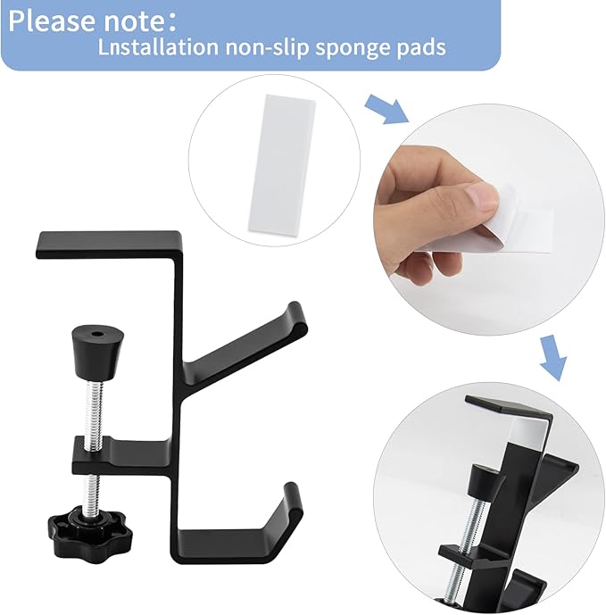 Desk Mount Bag Holder Hook Clamp,On Backpack Hanger Portable Desk Mount Headphones Holder for Reduce Desk Clutter Table Desk Table Hanging Storage (1 Pcs-Double Hook Black)