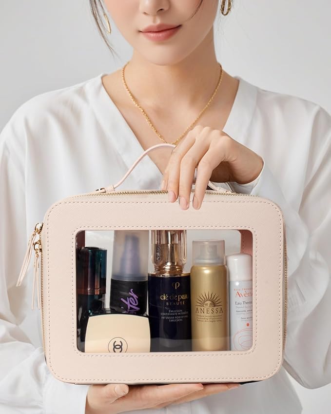 Travel Clear Makeup Bag Set, TSA Approved Cosmetic Bag Case with Zipper Portable Makeup Pouch Toiletry Bag Traveling Cosmetic Organizer Storage Bag Car Organizer Car Essentials