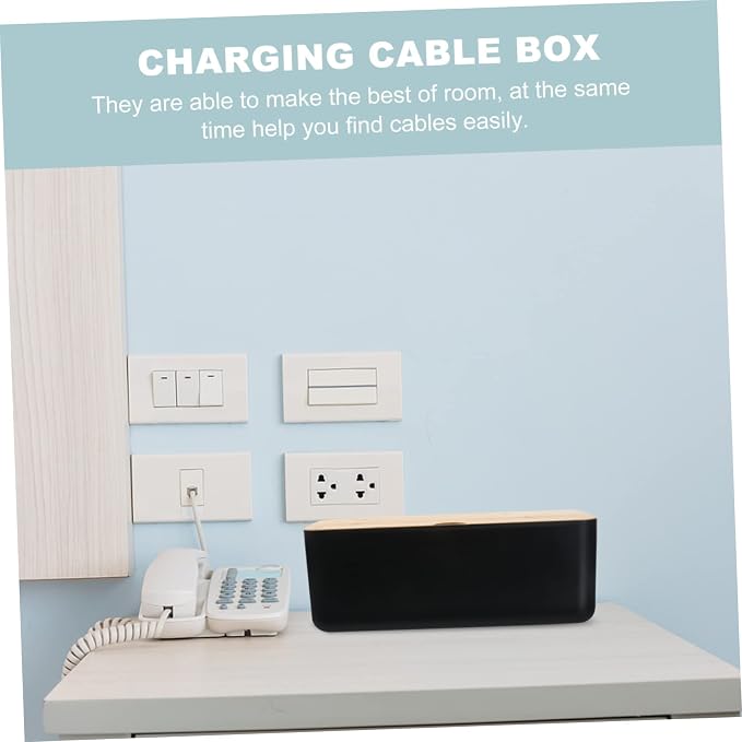 Uonlytech Compact Strip Cable Management Box Plastic Organizer for Desk TV and Computer S Size (Black)