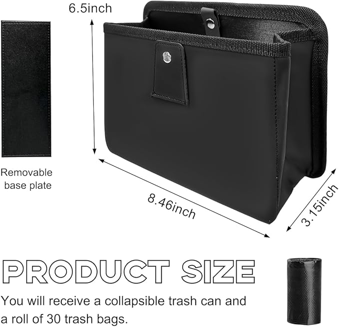 Yourkar Car Trash Can, Foldable Waterproof Leather Car Garbage Organizer Holder, Automotive Mini Dustbin Container with One Roll Trash Bag, Universal Interior Car Accessories (Black, M)