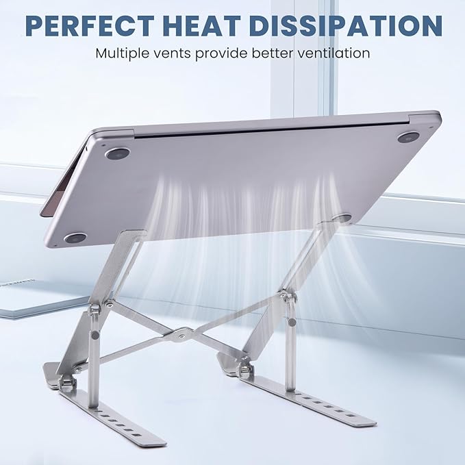 Portable Laptop Stand, Adjustable Ergonomic Aluminium Laptop Mount Stand, Detachable Notebook Riser Holder for Desk Compatible with MacBook, Dell, Lenovo More 10-15.6" Laptops-Silver