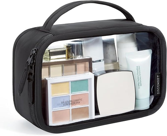 BAGSMART TSA-Approved Toiletry Bag, Large Opening Clear Makeup Bag with Handle, Quart Sized Travel Toiletry Bag, Carry-On Airline Compliant for Men and Women (Black)