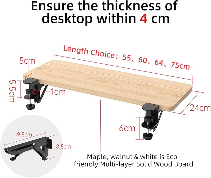 Sisyphy Ergonomics Desk Extender Tray, 21.7x9.5" Punch-Free Clamp on, Foldable Keyboard Drawer Tray, Table Mount Arm Wrist Rest Shelf, Computer Elbow Arm Support