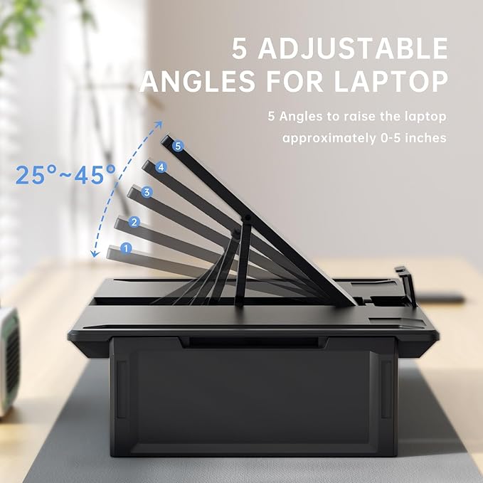 Heymaster Ergonomic Monitor Stand Riser, Laptop Stand Foldable Muti-Angle Adjustable Portable Foldable Stand with Heat-Vent Compatible with MacBook, Air, Pro, Surface Laptop (9-17 inches) (Black)
