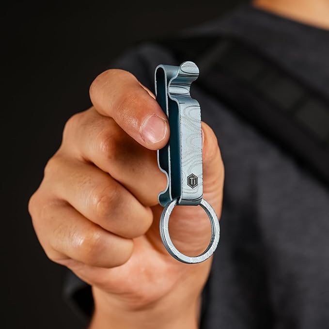 KeyUnity KM00 Titanium Belt Loop Keychain Clip Double Side Quick Release Key Holder with Detachable Key Ring