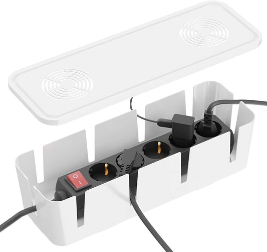Cable Management Box, Cable Organizer Box and Power Strip Box, Power Strip Protector Box - Wire Box Hider for Desk - 10 Open Slots (White)