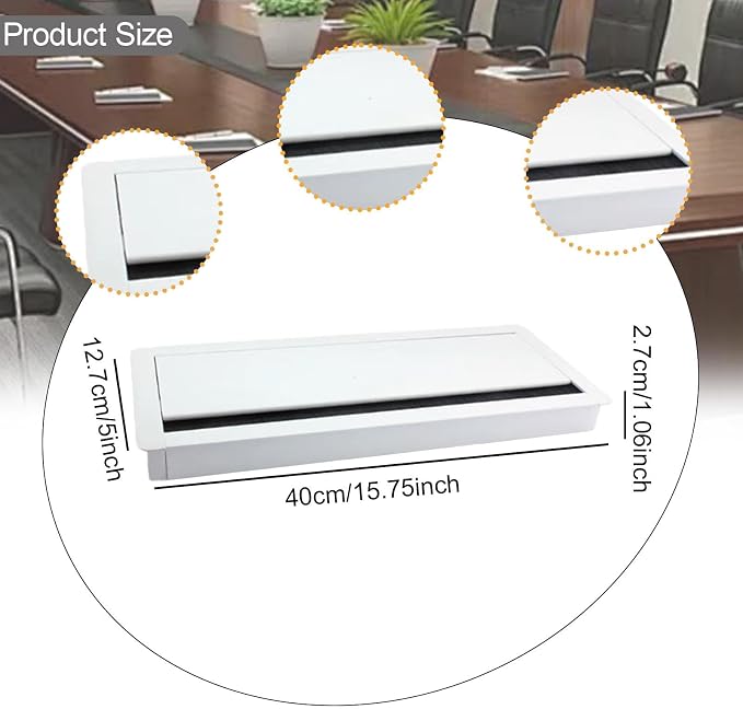 Desk Cable Management Box Power Strip Holder Aluminum Alloy Efficient Space Saving Wire Hide Desk Cord Organizer, for Kitchen, White