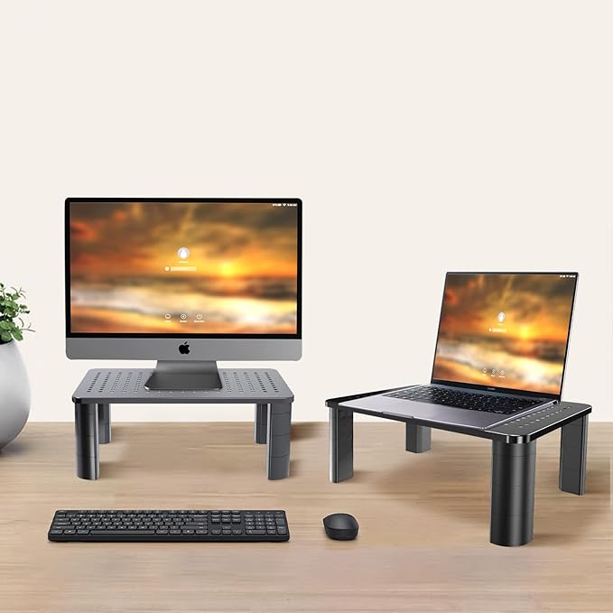 Pholiten 2 Pack Monitor Stand Riser, 3 Height Adjustable Monitor Stand for Computer, Laptop, Printer, Notebook, iMac, Premium Metal Monitor Risers for 2 Monitors