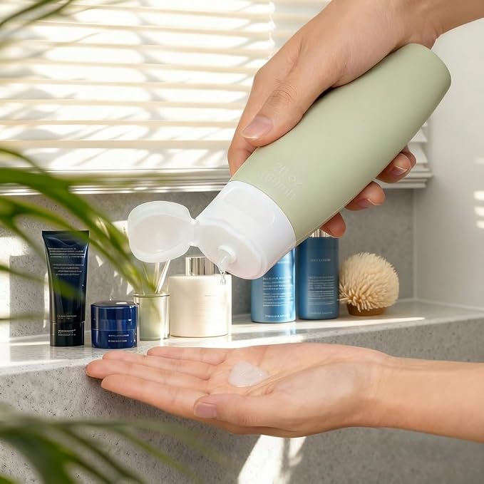 4 PCS Silicone Travel Bottles, 2oz Refillable Toiletries Containers Set, Small Empty Travel Size Bottles for Shampoo, Lotion, Shower Gel (Morandi)