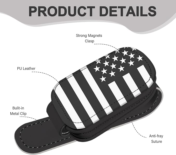 2 Pack Sunglass Holder for Car Visor, National Flag Magnetic Leather Car Sun Visor Clip for for Different Size Eyeglasses, Car Visor Accessories Gadgets (National Flag-Gray)