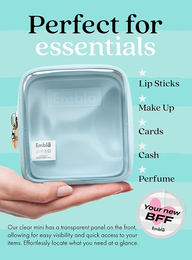 Embla Clear Small Makeup Bag for Purse Cute Mini Make Up Nylon Organizers Tiny Cosmetic Bags for Women Girls Little Toiletry Travel Pouches Zipper Skincare Pouch Organizer Blue