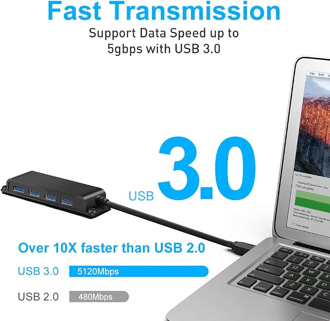 4-Port USB 3.0 Portable Desk Hub,Fixable USB Data Hub 3.0 with 3.3ft/100CM Cable for MacBook, Mac Pro/Mini, iMac, XPS, Surface Pro, Notebook PC, USB Flash Drives, Mobile HDD,Computer and More