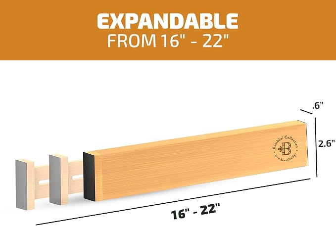 Drawer Dividers - 2.6 Inches High, Adjustable 16 to 22 Inches Bamboo Drawer Organizer, Large Expandable Separator for Clothes, Dresser, Bedroom, Bathroom, Baby, Office, Kitchen Utensils, 4PK, Natural