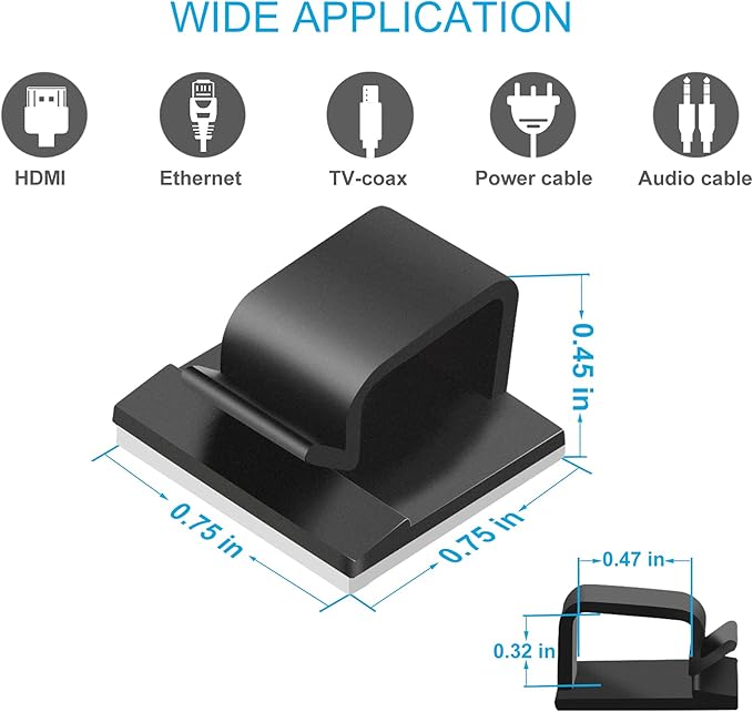 120 PCS Cable Clips, Adhesive Cord Clips for Wires on Wall, Strong Wire Clips Holders Cord Organizer for Cable Management, Christmas Lights, USB, Phone Charger, Cat 6, Car Dash Cam (Large, Black)