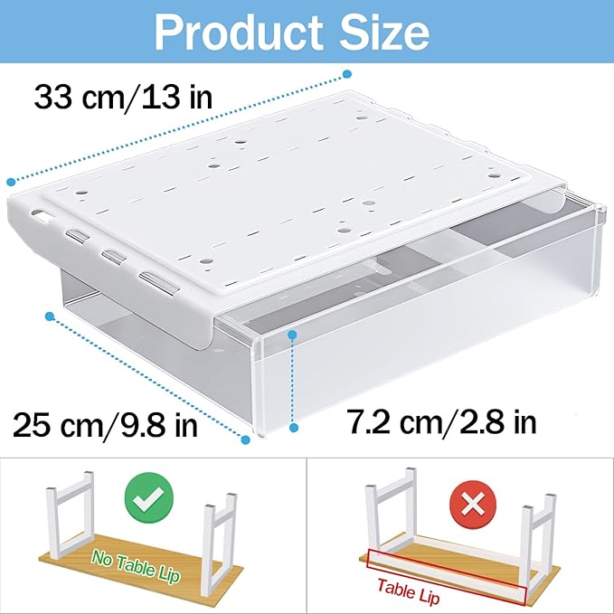 SVNNELP Large Under Desk Table Drawer Storage Organizer A4,Desk Accessories & Workspace Organizers,Hidden Self-Adhesive Under Table Pencil Tray Drawer for Office(Clear White)