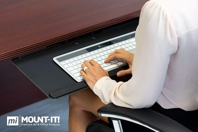 Mount-It! Keyboard Tray Under Desk, Full Motion Computer Keyboard and Mouse Tray, Slide Out Ergonomic Keyboard Drawer with Gel Wrist Pad, 26" Wide, Tilt, Swivel and Height Adjustment, Black