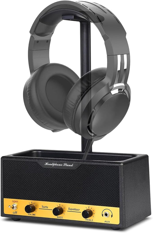 Headphone Stand with Cable Storage, Display Music Lovers' Decorative Items & Suitable Headphone Holder, Contains 1 Base 1 Support Rod 1 Headrest (Cloth Texture Black)