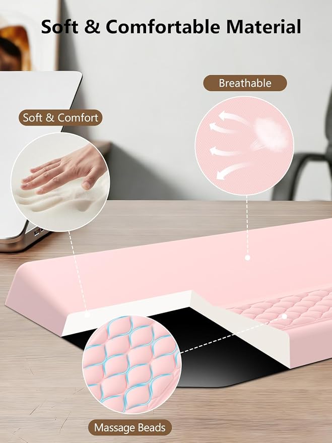 2-in-1 Ergonomic Keyboard Stand with Wrist Rest, Comfy Keyboard Riser Holder with Massage Design, Pink