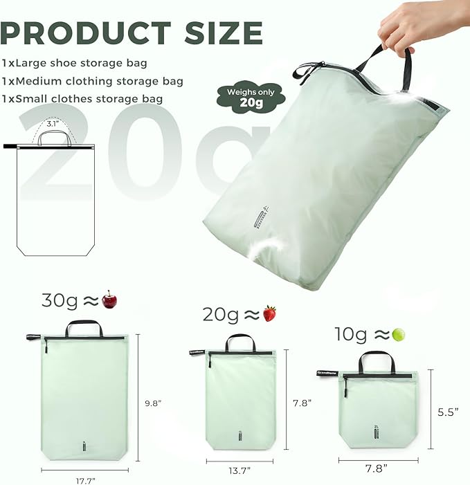 Travel Laundry Bag Ultralight Waterproof Washable Wet Dry Bag for Gym, Swimming, Yoga, and Workout Perfect for Dirty Clothes, Bathing Suits, Travel Accessories (3 Pack)(Green)