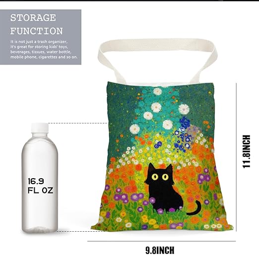 Black Cat Car Trash Bag, Car Trash Bag Hanging, Waterproof Cars Back Seat Hanging Organizer and Storage Trash Bags for Vehicle Travelling Camping Aesthetic Monet Decor
