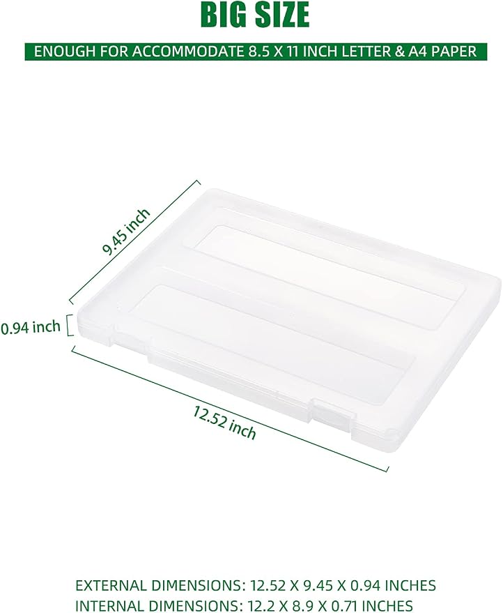 Denkee 4 Pack A4 Paper Organizer Box, Plastic Scrapbook Paper Organizer Containers for Craft and Arts Storage, Portable Board Game Storage for Art Supplies 8.5" x 11" US Letter