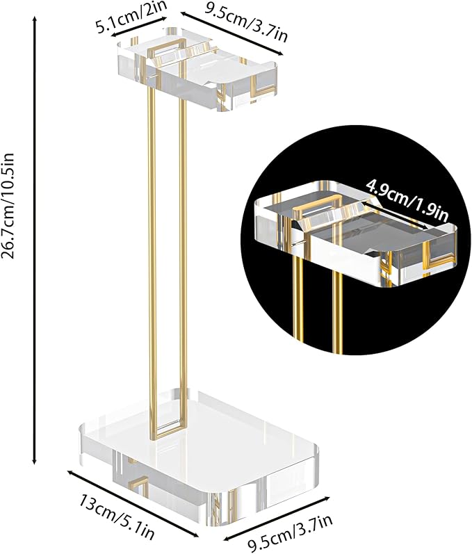 Headphone Stand Headset Holder for Desk, Solid Christal-Clear Acrylic with Gold Hardware Earphone Hanger for Gaming Room Office Accessories