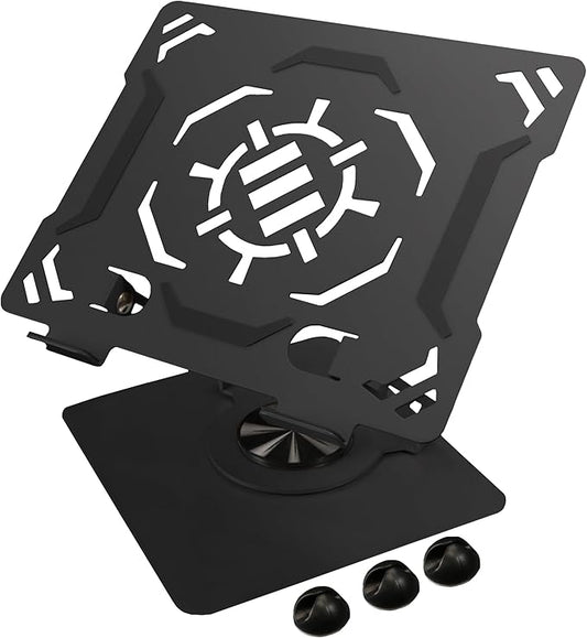 ENHANCE R1 Rotating Laptop Stand with 3 Cable Holders - Adjustable Laptop Riser for Desk, Metal Foldable Laptop Stand, Laptop Cooling Holder Compatible with Dell, Apple, Lenovo Laptops, More - Black
